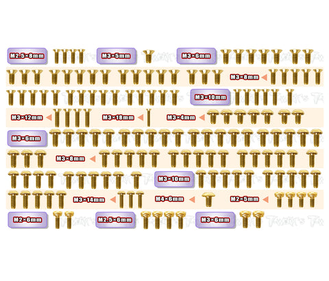 GSS-A1025    Gold Plated Steel Screw Set 146pcs.( For ARC A10 25 )