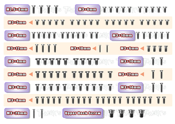 TSS-X4'23-LP 64 Titanium Low Profile Screw set 127pcs.( For Xray