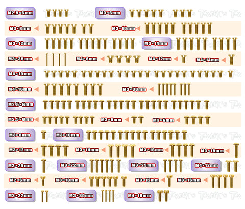 GSS-F8e    Gold Plated Steel Screw Set 208pcs.( For Sparko F8e )