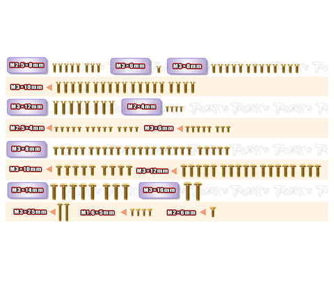 GSS-22X-4 2.0 AC   Gold Plated Steel Screw Set 144pcs.  ( For TLR 22X-4 2.0 AC )