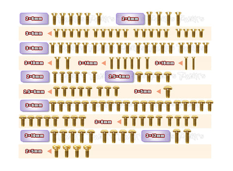 GSS-BD12	Gold Plated Steel Screw Set 129pcs. ( For Yokomo BD12 )