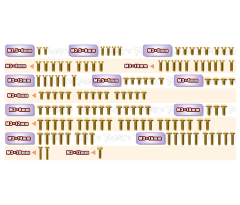 GSS-CATPB-D 	 Gold Plated Steel Screw Set  126pcs. ( For Schumacher CATPB DIRTSPEC )