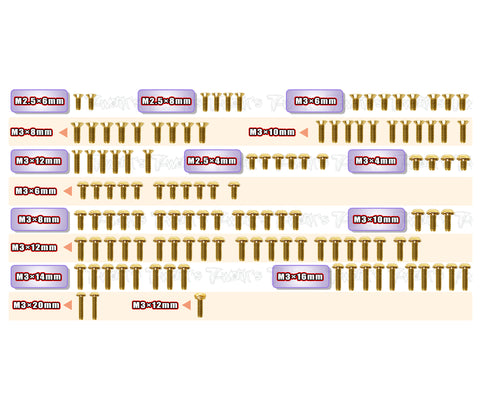 GSS-CATPB-M 	 Gold Plated Steel Screw Set  122pcs. ( For Schumacher CATPB MODSPEC )