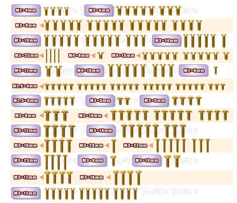 GSS-F8    Gold Plated Steel Screw Set 187pcs. ( For Sparko F8 )