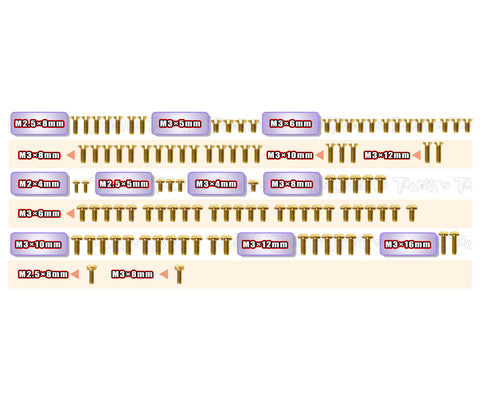 GSS-FT9   Gold Plated Steel Screw Set 103pcs. ( For Schumacher FT9 )