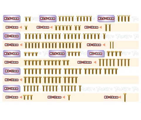 GSS-LD3   Gold Plated Steel Screw Set 158pcs. ( For Schumacher LD3 )