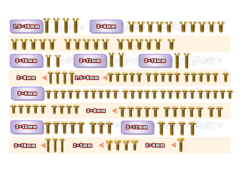 GSS-MD1.0  Gold Plated Steel Screw Set 122pcs. ( For Yokomo MD1.0 )
