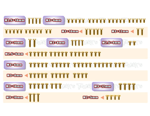 GSS-MD2.0	 Gold Plated Steel Screw Set 125pcs. ( For Yokomo MD2.0 )