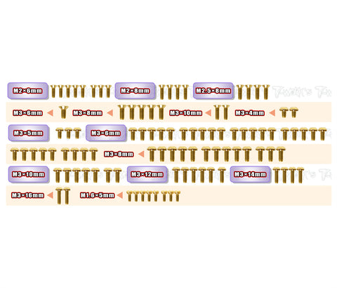 GSS-Mi10-S   Gold Plated Steel Screw Set 98pcs.   ( For Schumacher Mi10 Steel-Spec Car )