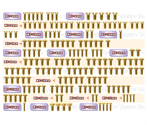 GSS-MO2.0    Gold Plated Steel Screw Set 175pcs.( For Yokomo MO2.0 )