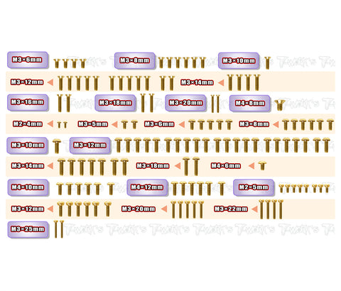 GSS-MP11E-T    Gold Plated Steel Upper Deck Screw set 119pcs. ( For Kyosho MP11E )
