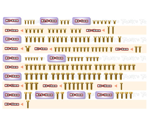 GSS-MRX7-T	Gold Plated Steel Upper Deck Screw set 147pcs.( For Mugen MRX7 )