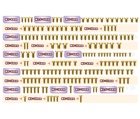 GSS-MRX7	Gold Plated Steel Screw Set 181pcs. ( For Mugen MRX7 )