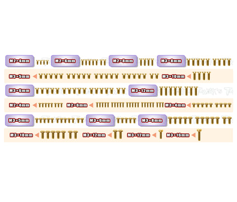 GSS-MTC3 	 Gold Plated Steel Screw Set 155pcs. ( For Mugen MTC3 )