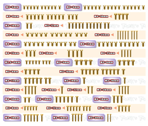 GSS-N1E   Gold Plated Steel Screw Set 204pcs. ( For Agama N1E )