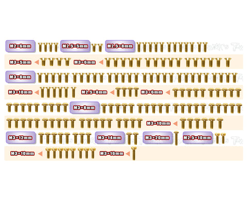 GSS-NT1'27   Gold Plated Steel Screw Set 163pcs.  ( For Xray NT1 2027 )