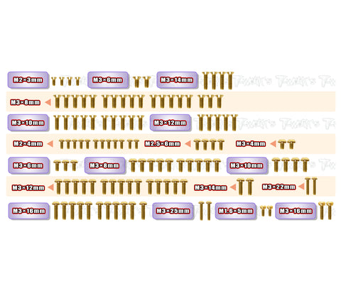 GSS-RC10B7.1D	Gold Plated Steel Screw Set 126pcs. ( For Team Associated RC10 B7.1D )