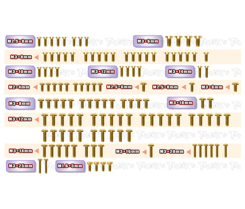 GSS-RC10B84    Gold Plated Steel Screw Set 123pcs. ( For Team Associated RC10 B84/ B84D )