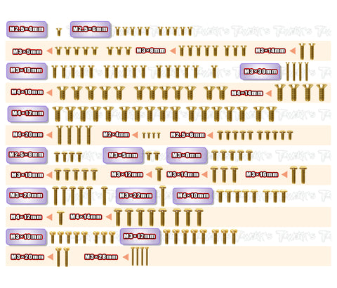 GSS-RC8T4.2E   Gold Plated Steel Screw Set 168pcs.   ( For Team Associated RC8 T4.2E )