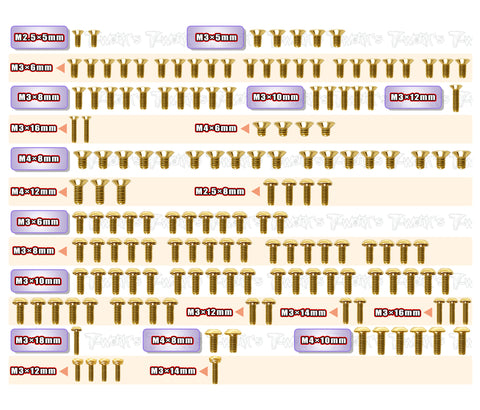 GSS-RX8'26	Gold Plated Steel Screw Set 158pcs. ( For Xray RX8'26 )