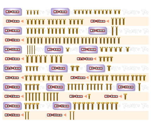 GSS-S35-4EVO   Gold Plated Steel Screw Set 175pcs. ( For SWORKZ S35-4 EVO )