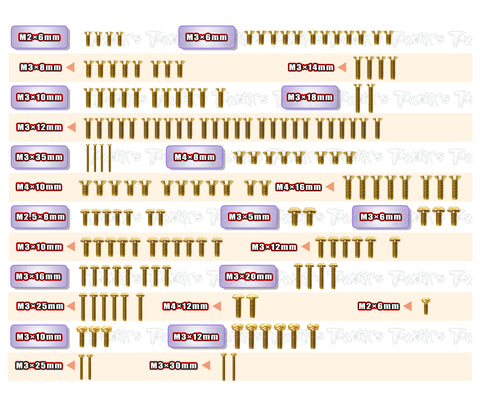 GSS-S35-4eEVO   Gold Plated Steel Screw Set 162pcs. ( For SWORKZ S35-4e EVO )
