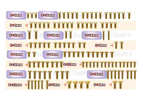 GSS-SO1.0   Gold Plated Steel Screw Set 126pcs. ( For Yokomo SO1.0 )