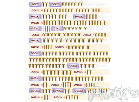 GSS-SRX8GT'23  Gold Plated Steel Screw Set 239pcs. ( For Serpent SRX8 GT 2023 )