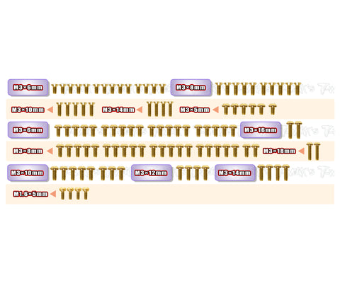 GSS-TA08R 	 Gold Plated Steel Screw Set 105pcs. ( For Tamiya TA08R )
