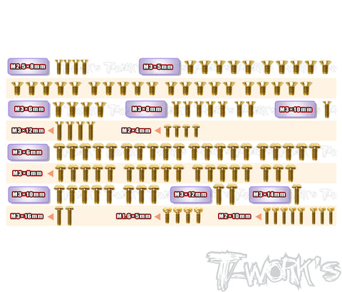GSS-TC8-S    Gold Plated Steel Screw Set 117pcs. ( For Team Associated TC8 Steel-Spec Car )