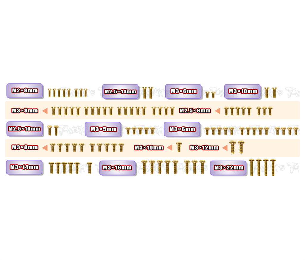 Gss Work GSS-WORKS '91 Gold Plated Steel Screw Set 93pcs. ( For Yokomo Super Do ...