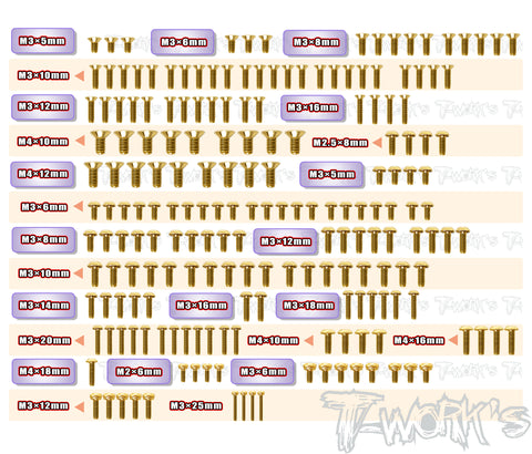 GSS-X3GTS'26	Gold Plated Steel Screw Set 196pcs. ( For Hong Nor X3GTS'26 )