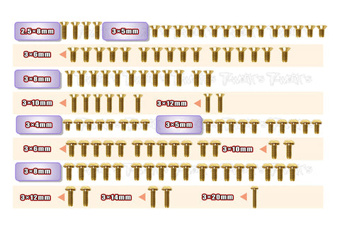GSS-X4F'24	Gold Plated Steel Screw Set 110pcs. ( For Xray X4F 2024 )