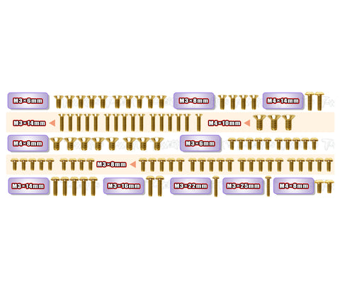 GSS-X8'26   Gold Plated Steel Screw Set 93pcs. ( For Xray X8'26 )