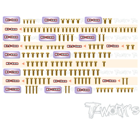 GSS-XB2D'26	Gold Plated Steel Screw Set 142pcs. ( For Xray XB2D'26 )
