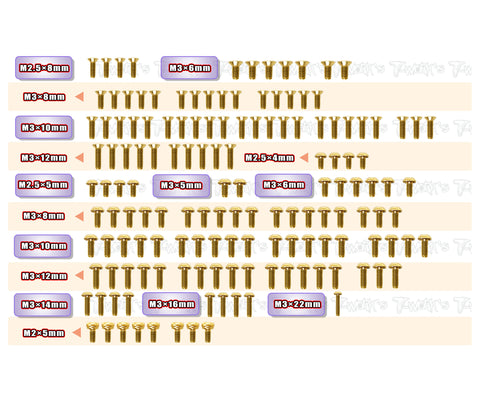 GSS-XB4C'26    Gold Plated Steel Screw Set 147pcs. ( For Xray XB4C'26 )