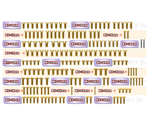 GSS-XB8'25	 Gold Plated Steel Screw Set 161pcs. ( For Xray XB8'25 )