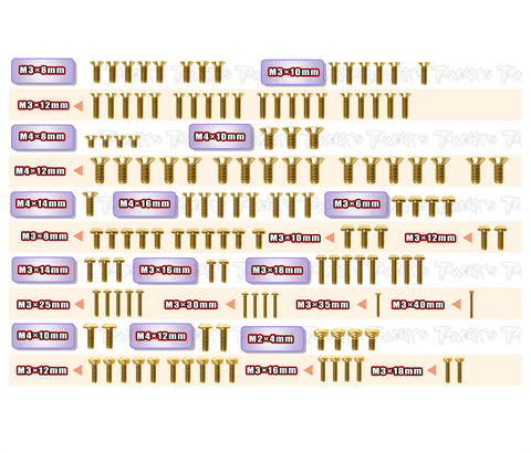 GSS-XB8E'26	Gold Plated Steel Screw Set 135pcs. ( For Xray XB8E'26 )