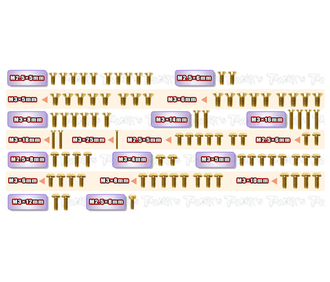 GSS-XP10 	 Gold Plated Steel Screw Set 86pcs. ( For Xray XP10/X10'26 )