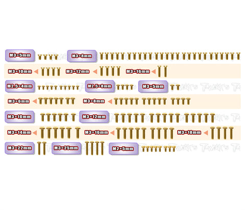 GSS-XT2'28   Gold Plated Steel Screw Set  131pcs.( For Xray XT2C'28 & XT2D'28 )