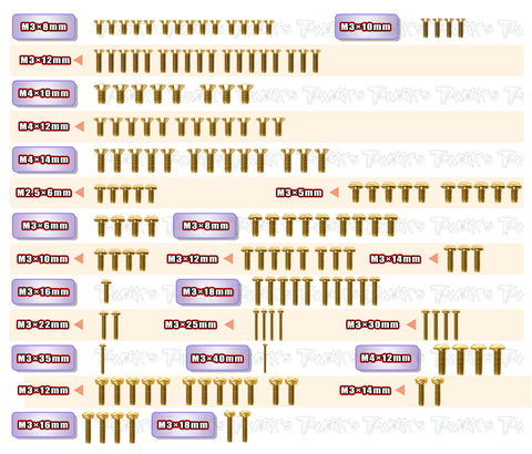 GSS-XT8E'24	  Gold Plated Steel Screw Set 159pcs. ( For Xray XT8E'24 )