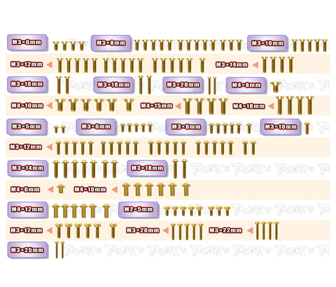 GSSU-MP11E   	Gold Plated Steel UFO Screw Set  146pcs. ( For  Kyosho MP11E )