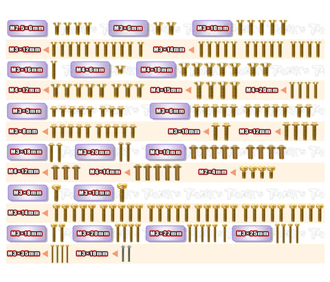 GSSU-NB482.2    Gold Plated Steel UFO Screw Set 175pcs.( For Tekno NB48 2.2 )