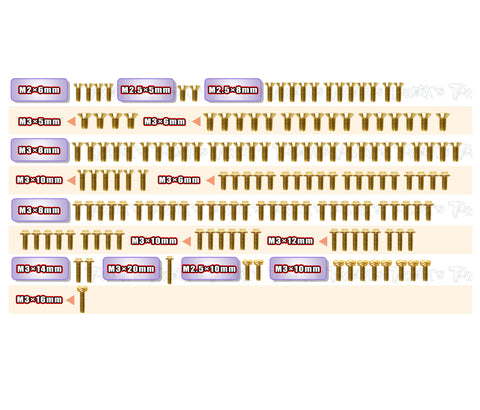 GSSU-NT1'27   Gold Plated Steel UFO Screw Set 159pcs. ( For Xray NT1 2027  )