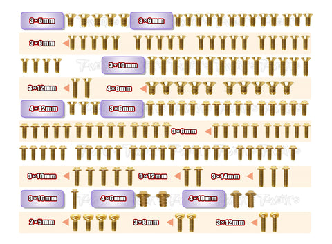 GSSU-R83E    Gold Plated Steel UFO Screw Set 159pcs. ( For ARC R83E )
