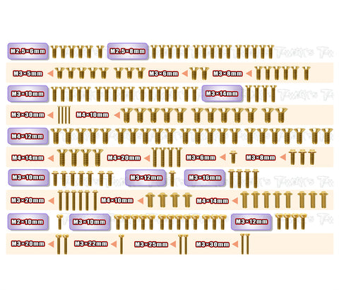 GSSU-RC8B4.2  Gold Plated Steel UFO Screw Set 163pcs.   ( For Team Associated RC8 B4.2 )