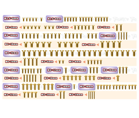 GSSU-RC8T4.2   Gold Plated Steel UFO Screw Set 165pcs.   ( For Team Associated RC8 T4.2)