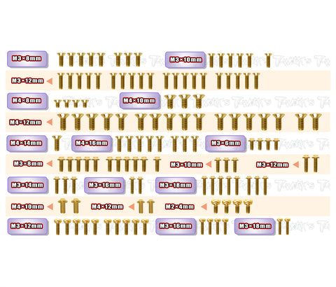 GSSU-XB8E'26	Gold Plated Steel UFO Screw Set 124pcs. ( For Xray XB8E'26 )