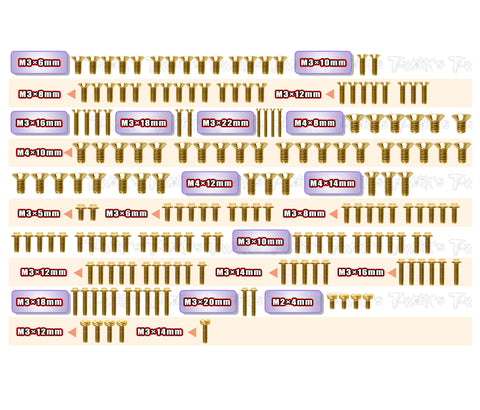 GSSU-GTX8'27	Gold Plated Steel UFO Screw Set 181pcs. ( For Xray GTX8 2027  )