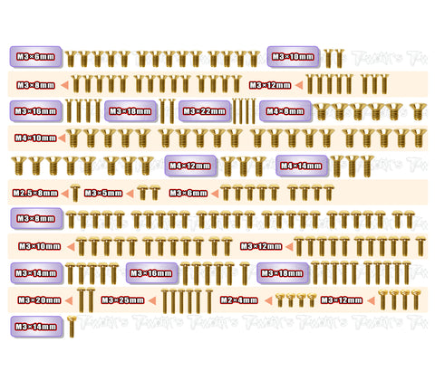 GSS-GTX8'27	Gold Plated Steel Screw Set 188pcs.  ( For Xray GTX8 2027 )